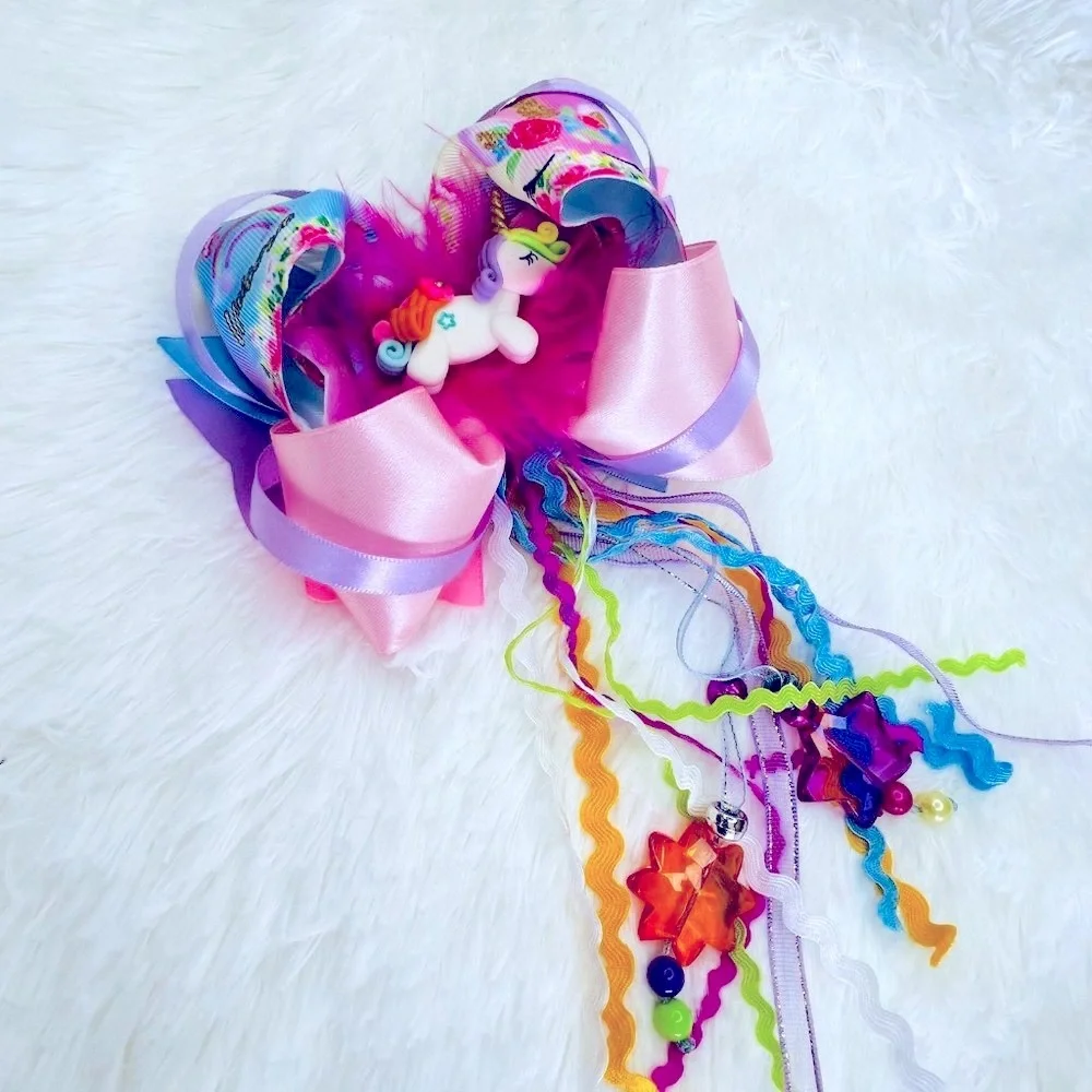 Accessories Girls Hair Bow Clip with Colorful Ribbons Handmade NEW